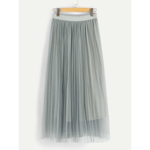 tulle tutu midi skirt Wide Waist Pleated Tulle Skirt gray - Picture 1 of 12